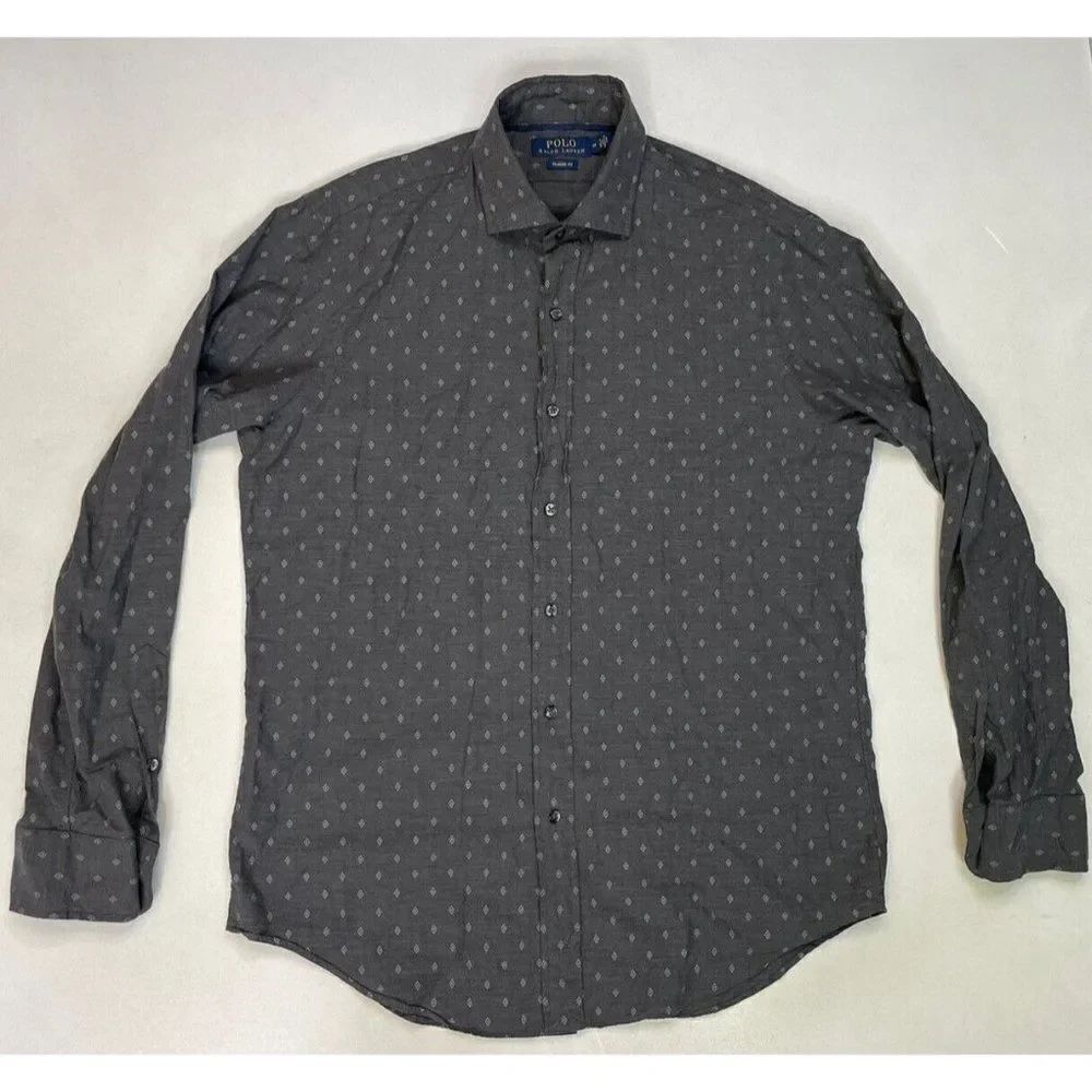 Polo Ralph Lauren Button Up Shirt Men Classic Fit Medium Gray Long Sleeve